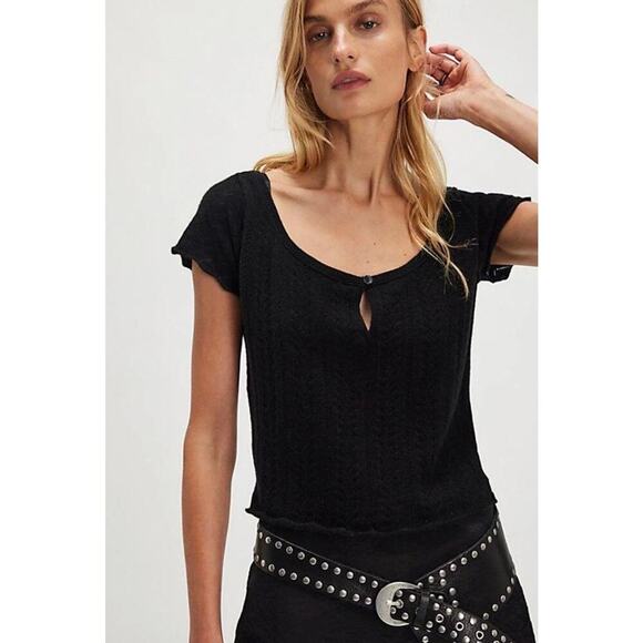 Free People Sweaters - Free People Hera Black Cashmere Pointelle Sweater Sz XL NWT